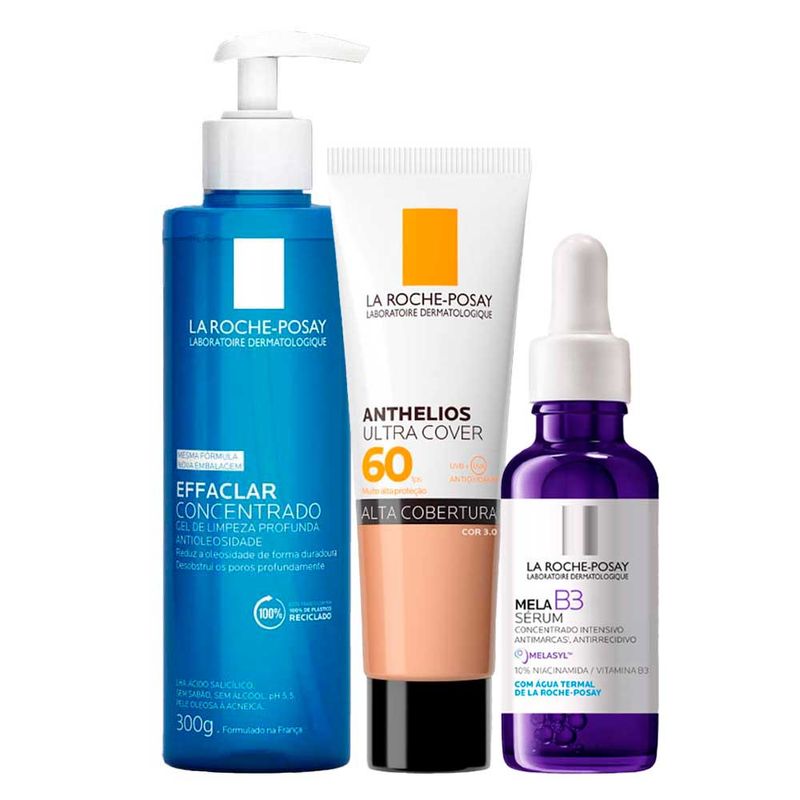 La Roche-Posay Kit - Gel de Limpeza + Sérum Antimanchas + Protetor Solar FPS60 Cor 3.0 para Rejuvenescimento Facial