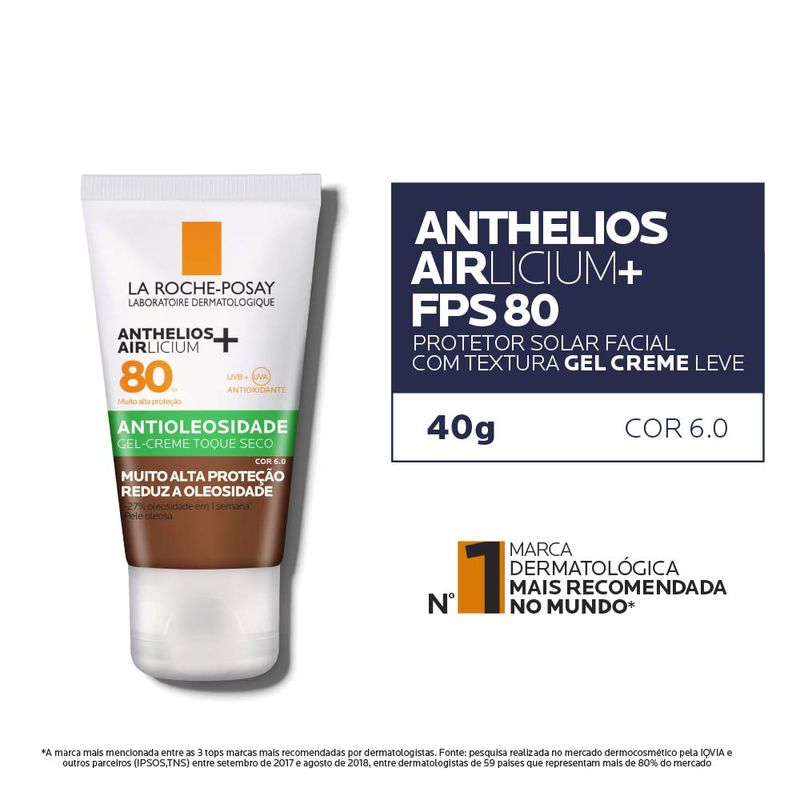 Protetor Solar Facial com Cor Antioleosidade FPS80 La Roche Posay Anthelios Airlicium+ 40g 6.0
